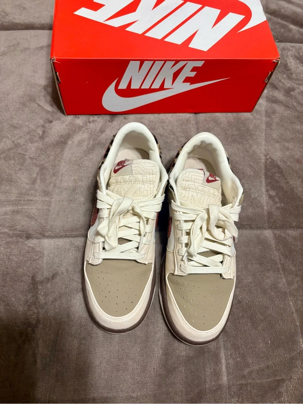 2025 Nike Dunk Low ‘Khaki Team Red’ with Leopard Accent